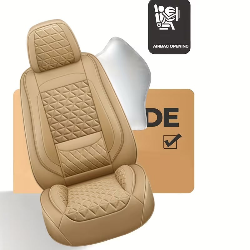 Autostoelhoes Leer – Stoelbeschermer – Auto Bekleding – Zitkussen – Interieurhoes – Set Van 5 – Ademend PU Leer – Universele Pasvorm Beige Yellow