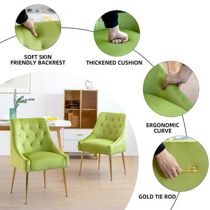 Eetkamerstoel Set – Design Stoel – Fluwelen Stoel – Dining Chair – Comfortabele Stoel – Grijs Fluweel – Gouden Metalen Poten – Zacht Gewatteerd Zitvlak – Stabiel Metalen Frame