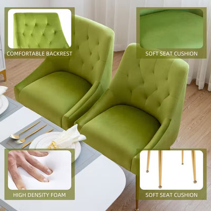 Eetkamerstoel Set – Design Stoel – Fluwelen Stoel – Dining Chair – Comfortabele Stoel – Grijs Fluweel – Gouden Metalen Poten – Zacht Gewatteerd Zitvlak – Stabiel Metalen Frame
