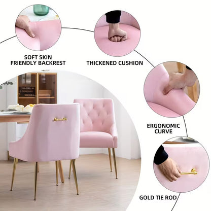 Eetkamerstoelen Set – Dining Stoelen – Tafelsstoelen – Stoel Bekleed – Eetkamer Stoel Mid-Century – Grijs Fluweel – Gouden Metalen Poten – Comfortabele Zachte Zitting – Stevig Frame