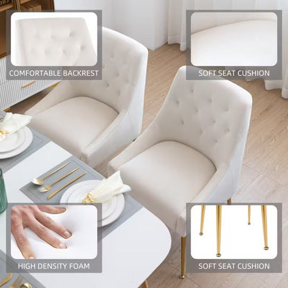 Set Van 2 Moderne Eetkamerstoelen – Velvet Stoel – Tapijtstoel – Comfortabele Stoel – Grijze Bekleding – Gouden Metalen Poten – Zachte Gevoerde Zitting – Stevige Stalen Frame