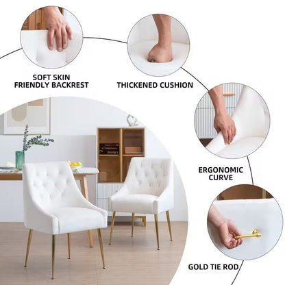 Set Van 2 Moderne Eetkamerstoelen – Velvet Stoel – Tapijtstoel – Comfortabele Stoel – Grijze Bekleding – Gouden Metalen Poten – Zachte Gevoerde Zitting – Stevige Stalen Frame