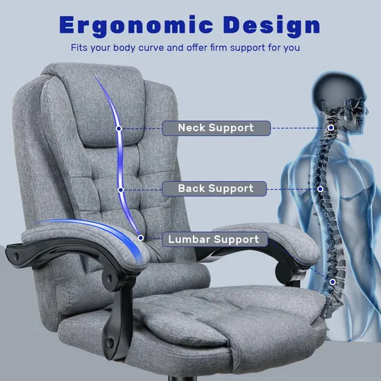 Ergonomische bureaustoel - Gaming stoel - Stoel - Kantoor - Wielen - Grijs