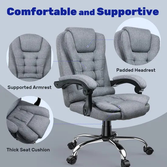 Ergonomische bureaustoel - Gaming stoel - Stoel - Kantoor - Wielen - Grijs