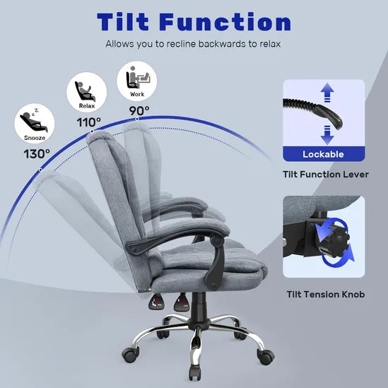 Ergonomische bureaustoel - Gaming stoel - Stoel - Kantoor - Wielen - Grijs
