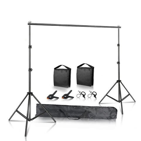 SH - Background Stand Set - Photography Photo Background Stand Adjustable - Thickened Sturdy - 2.6x3M - New Flexible Sandbag - Black