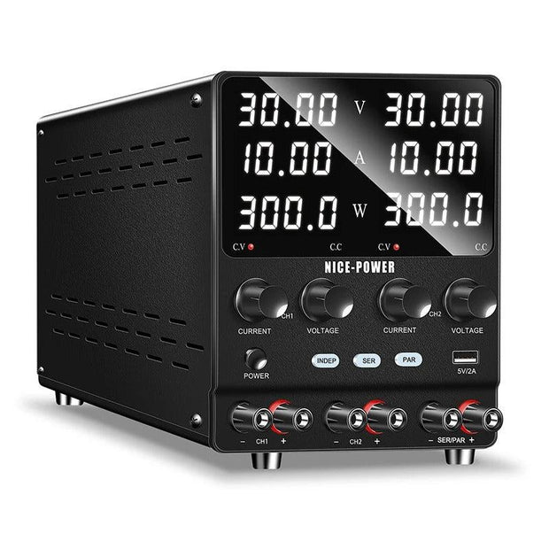 Kuaiqu - Power Supply - Inverter - Adjustable Voltage Regulator - Dual-Channel Variable DC Power Supply - 30V - 10A - 300W - AC 220V - Black