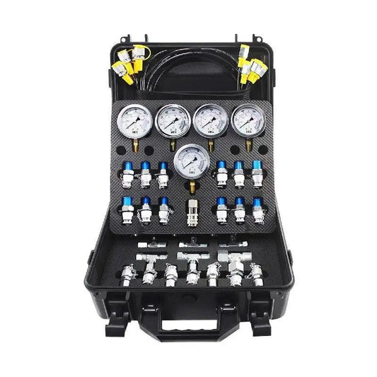 Vevor - Hydraulische druktestkit - Manometerset voor airco of koelinstallaties in koffer - 10/100/250/400/600bar 5 Meters - 13 Testkoppelingen - 14 T-stukken - 5 Testslangen