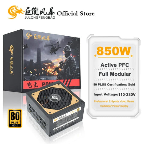 Julongfengbao - Voeding - Interne voeding - 24Pin - Game Fonte - 850W - MAX 1000W - Volledig modulair - ATX - Gamer-voeding - Actieve PFC - Zwart