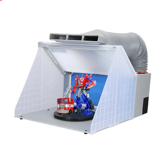 Airbrush - Airbrush Spray Booth - Portable - Airbrush Paint Spray Booth Kit - with LED Light Tubes - Exhaust Fan Filter - Silver 