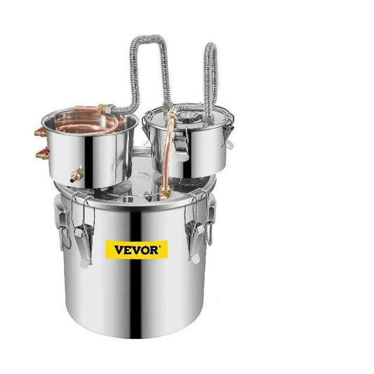 Vevor - Waterdestilleerder - 20L - DIY Moonshine-apparatuur - Alcoholwaterdestilleerder - Brouwmachine voor whisky, wijn, bier - Roestvrij staal - Zilver