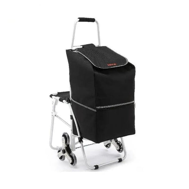 Vevor - Deeper Festival Trolley - Winkelwagen - 50L - Opvouwbaar - Utility Cart Trolley - Dolly met Zitting - Stair Climber Cart voor Boodschappen - Zwart