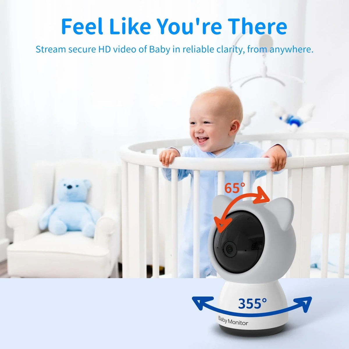 Baby Monitor - Babyfoon met Camera - Binnencamera - 355 ° PTZ 300 m bereik tweerichtingsvideo - Nachtzicht - 5 inch LCD - Video-intercom - Grijs - QUORE