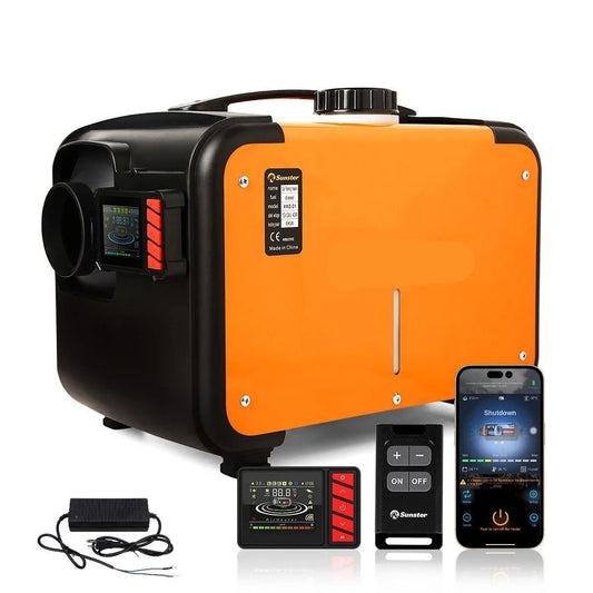 Dieselkachel - Elektrische kachel - 8KW - 220V - Bluetooth-app en Afstandsbediening - Ultrastille Nachtkachel of Campertent voor Thuis - Oranje - QUORE