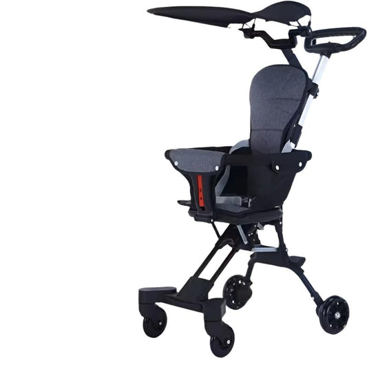 IMBABY - Kinderwagen - Draagbaar - Opvouwbare Trolley voor Baby's - Met Kussen en Zonnescherm - Lichtgewicht - Vierwielige Kar - Zwart - QUORE