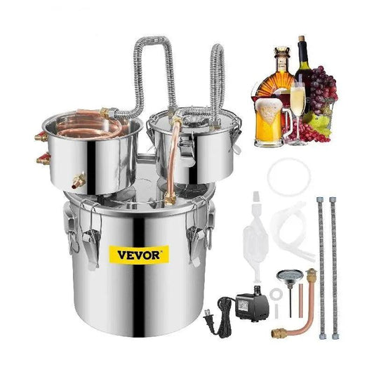 Vevor - Waterdestilleerder - Alcohol Water Distiller - DIY Moonshine Apparatuur - Roestvrij Staal - Brouwmachine voor Whisky Wijn Bier - 50L - Zilver - QUORE