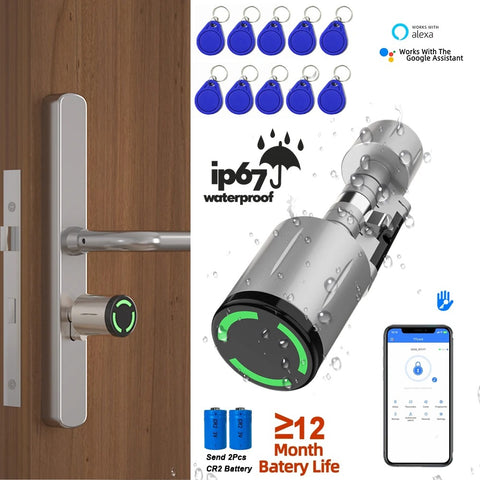 Slank Deurslot - Smart Lock - Elektrisch Deurslot - IP67 - Elektronische deurslotcilinder - TTLock - App-bediening - Anti-boor - Slot met afstandsbediening - Zilver