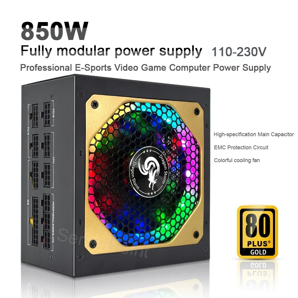 Senlifang - Voeding - Interne voeding - Game Fonte - 850W - 20 + 4Pin - 12CM Fan - 20A - 110-264V - MAX 1000W - Volledig modulair - ATX - Gamer voeding - Zwart