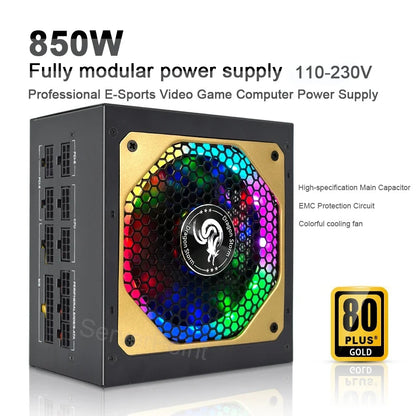 Senlifang - Voeding - Interne voeding - Game Fonte - 850W - 20 + 4Pin - 12CM Fan - 20A - 110-264V - MAX 1000W - Volledig modulair - ATX - Gamer voeding - Zwart
