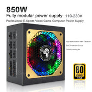 Senlifang - Power supply - Internal power supply - Game Fonte - 850W - 20 + 4Pin - 12CM Fan - 20A - 110-264V - MAX 1000W - Fully modular - ATX - Gamer power supply - Black 