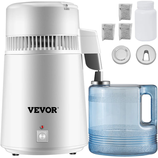 Vevor - Waterdestilleerder - Zuiver Water Maken - Waterdestilleerder/zuiveraar - 304 roestvrij staal - Automatisch Distilleerketel -Filteren 1 L/U - 4L - Wit - QUORE