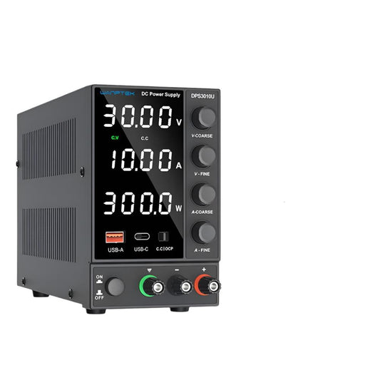 Voeding - Omvormer - Encoderknop - Regelbare DC-voeding - 30V - 10A - AC 220V - USB-A USB-C - Zwart - QUORE