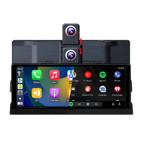 Dashcam voor Auto - 10.26” 4K Dashcam – CarPlay & Android Auto – 350° Rotatie – 6M AHD Achtercamera – Nachtzicht & Rijassistentie - Zwart