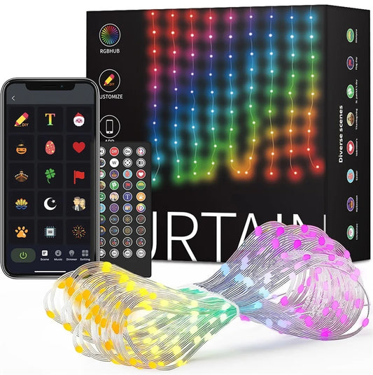 Elenut - Led koperdraad Lichtsnoer - Wifi APP-gestuurd - Kerstgordijnverlichting Raam - DIY Bruiloft Garland Lichtsnoer Binnen Buiten Decoratie - 540LED - Multicolor - QUORE