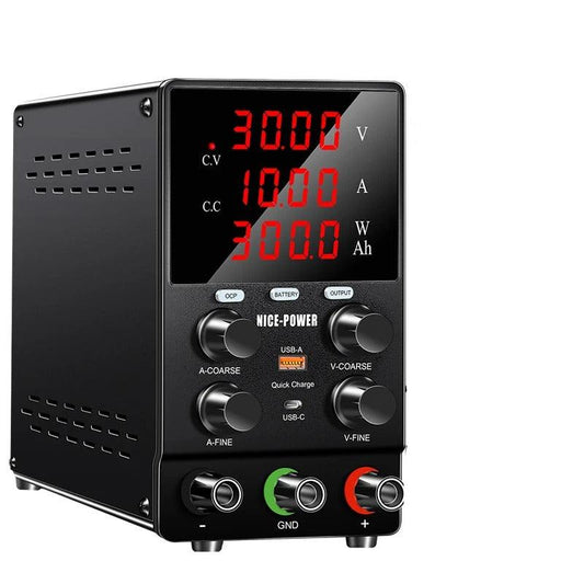 Nice-Power - Voeding - Omvormer - Regelbare DC-voeding - 30V - 10A - AC 220V - USB-A USB-C - Encoderknop - Zwart - QUORE