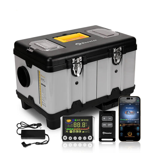 Dieselverwarmer - Elektrische Kachel - Gereedschapskistvormige Dieselluchtverwarmer - 8KW - Verwarming & Ventilatoren - 35db - 240V - 6L - Zilver