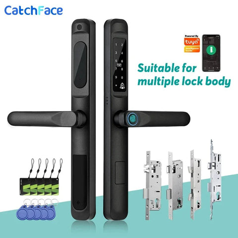 Slim Door Lock - Smart Lock - Electric Door Lock - IP66 - WIFI - Biometric - APP - Mechanical keys - Card - Password - With mortise lock - Black