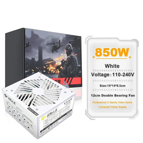 Julongfengbao - Voeding - Interne voeding - 110-240V Game Fonte - 850W - Volledig modulair - ATX - Gamer-voeding - Wit