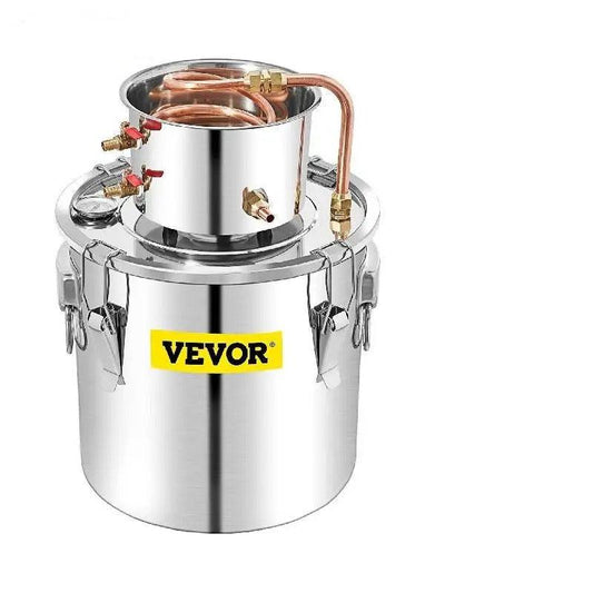 Vevor - Waterdestilleerder - DIY Moonshine-apparatuur - Alcoholwaterdestilleerder - 50L - Brouwmachine voor whisky, wijn, bier - Roestvrij staal - Zilver - QUORE