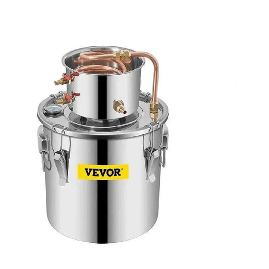 Vevor - Waterdestilleerder - Alcoholwaterdestilleerder - DIY Moonshine-apparatuur - 12L - Brouwmachine voor whisky, wijn, bier - Roestvrij staal - Zilver - QUORE