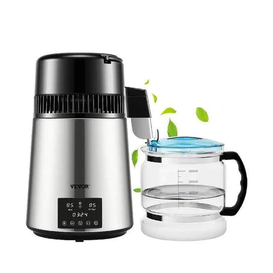 Vevor - Waterdestilleerder - Zuiver Water Maken - Waterdestilleerder/zuiveraar - 304 roestvrij staal - Borosilicaatglas - 220V - 50Hz - Zilver - QUORE