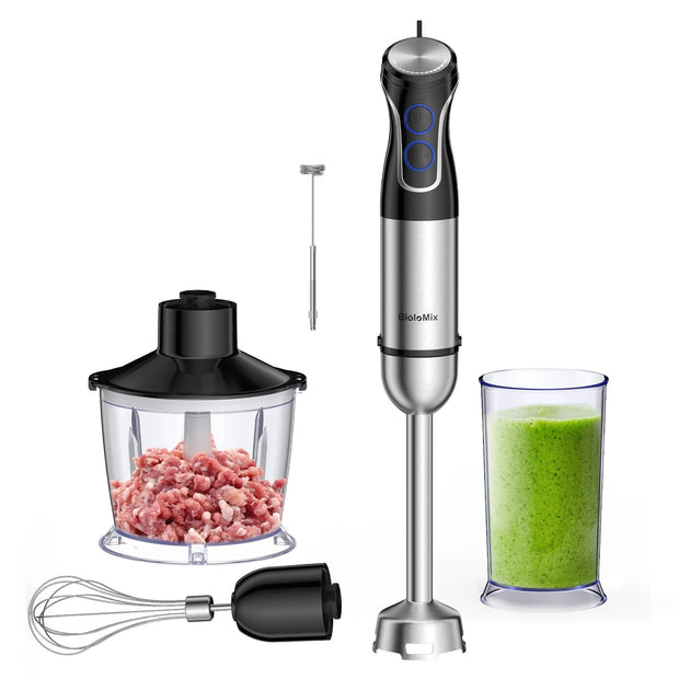5 in 1 - Staafmixer Set - Hakmolen - Groentesnijder - Soepmaker - Chopper niet Draadloos - 1500W  - 16000 rpm - 4 Messen - Stainless Steel & ABS-Materiaal - Zilver met Zwart