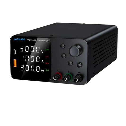 Nankadf - Voeding - Omvormer - Instelbare spanningsregelaar - met USB-A/Type-C - Laadpoort - DC-voeding voor 4-cijferig LED-display met encoderbediening - 30V 10A - Zwart - QUORE