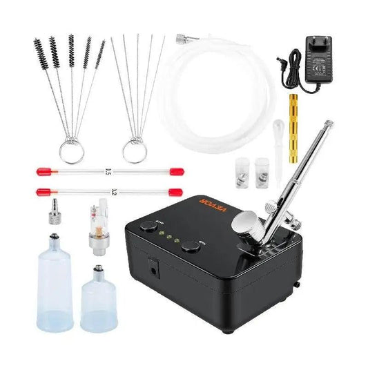 Airbrush - Airbrush Kit - Dual-Action - Auto Start/Stop Control Compressor - 30PSI - 0.3mm Spuitpistool voor Cake Painting Nail Makeup Model - Zwart - QUORE