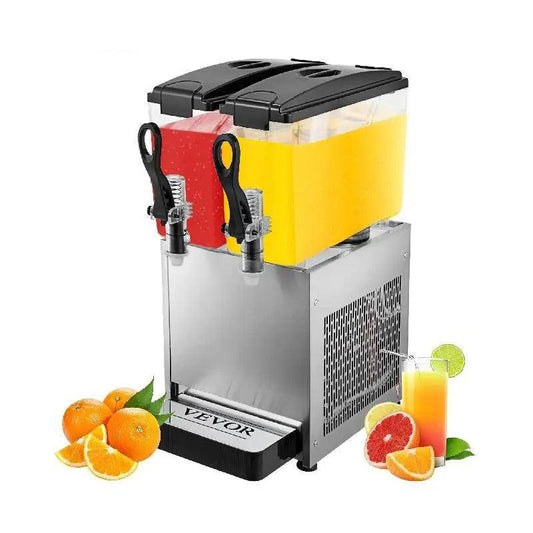 Dispenser - Beverage Dispenser - Cold/Hot Beverage Machine for Juice - Milkshake Coffee Soda - Commercial Use - Double Pots - Silver