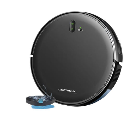 LIECTROUX - Robot Vacuum Cleaner - 2 in 1 - Vacuum Cleaner &amp; Wet Mop Combo - Smart Mapping - WiFi - App - 4KPa - Brushless Motor - Ideal for Pet Hair, Carpet &amp; Floor - Black