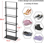Shoe cabinet - Shoe bench - Shoe rack - Metal shoe rack - 5 layers - Vertical shoe rack - for small spaces - Sturdy shoe tower - Black