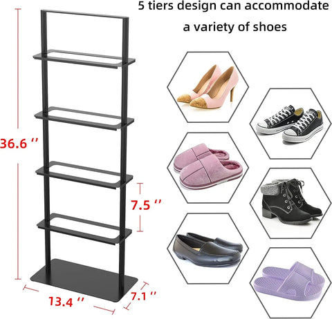 Shoe cabinet - Shoe bench - Shoe rack - Metal shoe rack - 5 layers - Vertical shoe rack - for small spaces - Sturdy shoe tower - Black