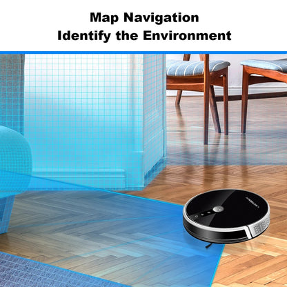 LIECTROUX - Robotstofzuiger - Kaartnavigatie - Smart Partition - WiFi-app - 6KPa zuigkracht - Droge en natte dweil - Desinfectie - Superdun - Zwart - QUORE