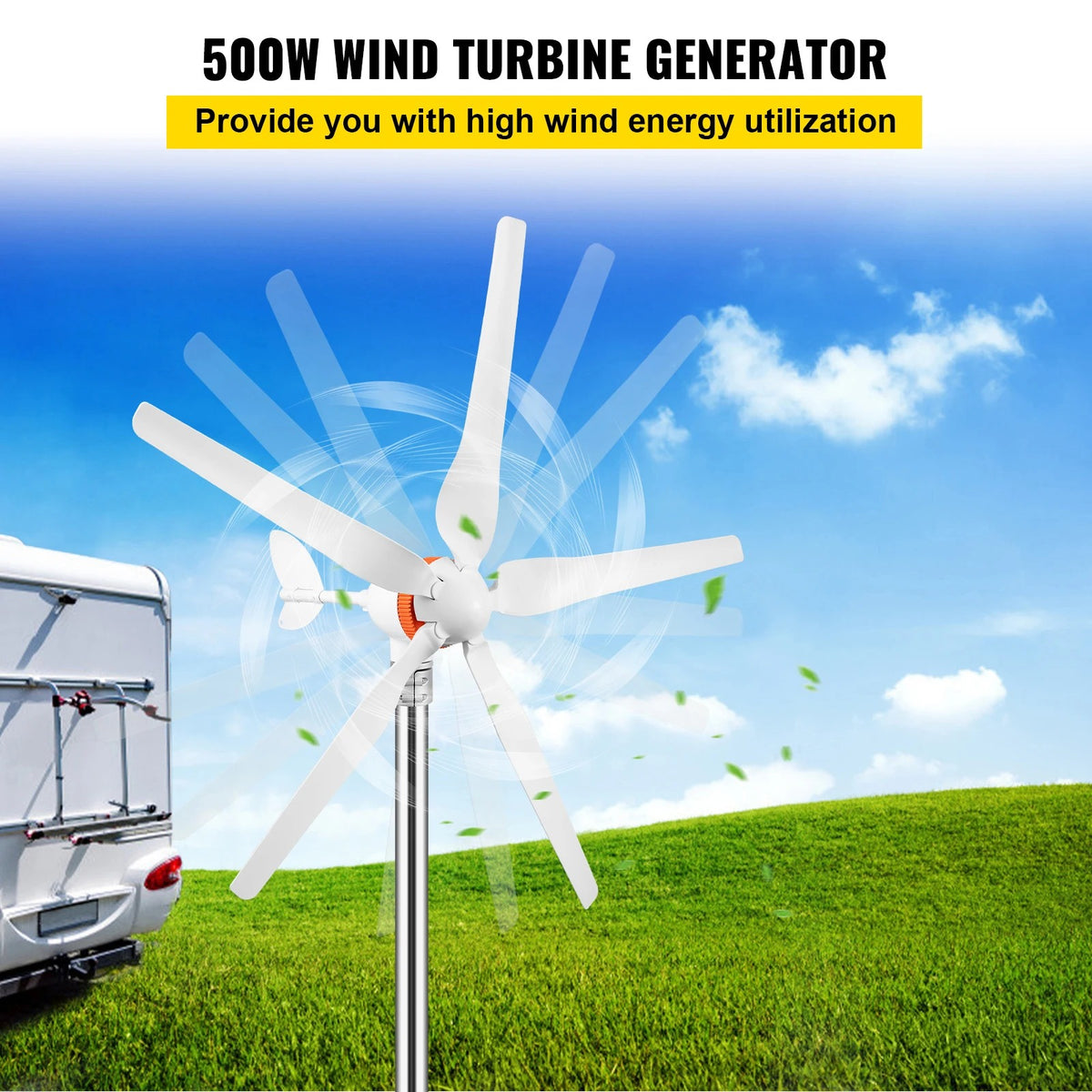 Windturbine - Windmolen Generator - Windturbine Generator – Windenergie - Wind Turbine - 12V - 29A - 900RPM - 500W - 5 Nylonvezel Blades - Wit - QUORE