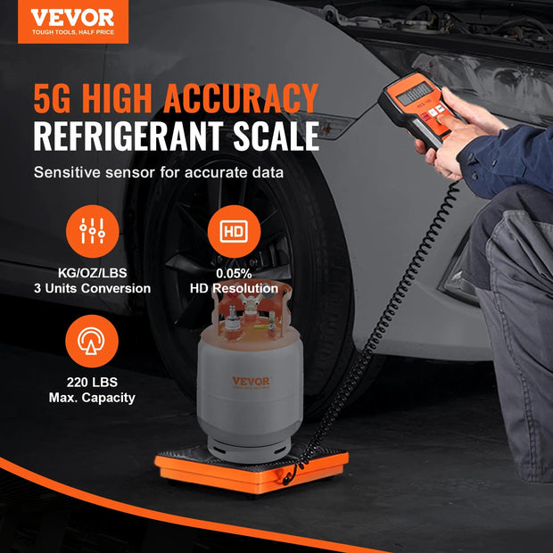 Vevor - Refrigerant Scale - HAVC Charge Recovery - Freon Scale - with Wired Remote - 220 LBS - High Accuracy - Metalworking - Black and Orange
