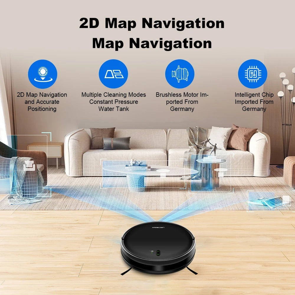 LIECTROUX - Robot Vacuum Cleaner - 2 in 1 - Vacuum Cleaner &amp; Wet Mop Combo - Smart Mapping - WiFi - App - 4KPa - Brushless Motor - Ideal for Pet Hair, Carpet &amp; Floor - Black