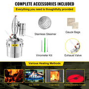 Vevor - Water Distiller - Alcohol Water Distiller - DIY Moonshine Equipment - 70L - Brewing Machine for Whiskey Wine Beer - Stainless Steel - Silver