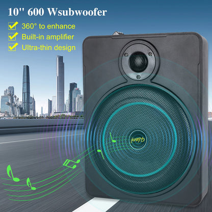 Podofo - Car Subwoofer Audio - Powerful Speaker - 800W - 90db - Underseat Woofer - SLIM Active Subwoofer - Enclosure with Cable - Black