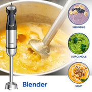 5 in 1 - Staafmixer Set - Hakmolen - Groentesnijder - Soepmaker - Chopper niet Draadloos - 1500W  - 16000 rpm - 4 Messen - Stainless Steel & ABS-Materiaal - Zilver met Zwart