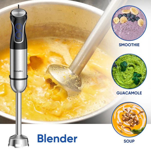 5 in 1 - Staafmixer Set - Hakmolen - Groentesnijder - Soepmaker - Chopper niet Draadloos - 1500W  - 16000 rpm - 4 Messen - Stainless Steel & ABS-Materiaal - Zilver met Zwart